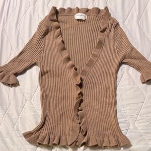 Lovers + Friends Ruffled Tan Cardigan